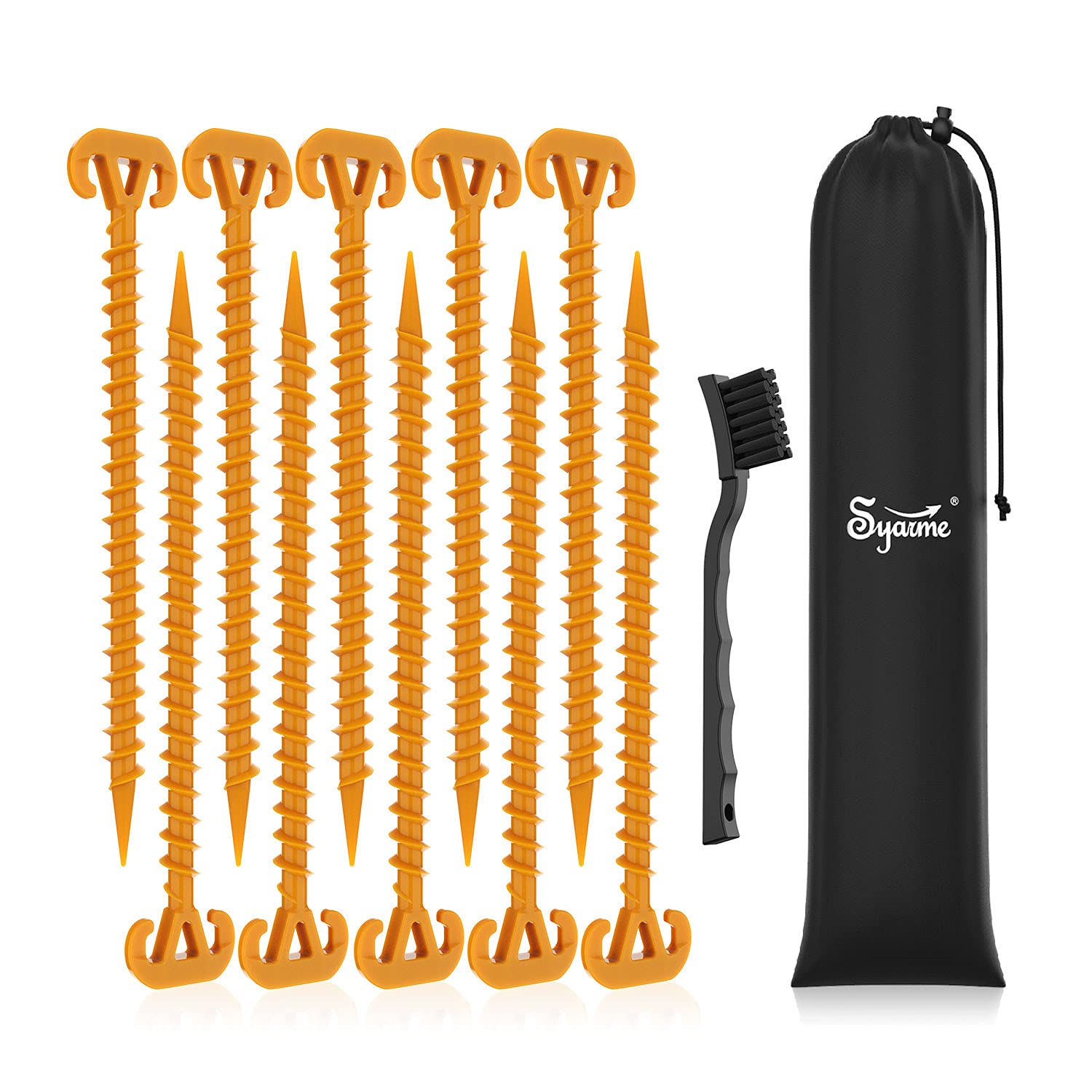 Tent Stakes,Spiral Ground Anchor 28cm/11" Orange,On the Beach and Lawn for Securing Animals,Tents,Canopies and Beach Blankets Etc,Plastic Pile 10pc-Pack,Includes Brush and Bag
