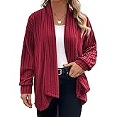 Eytino Womens Plus Size Cardigans Long Sleeve Asymmetrical Knit Open Front Lightweight Cardigan Outwear(1X-5X)