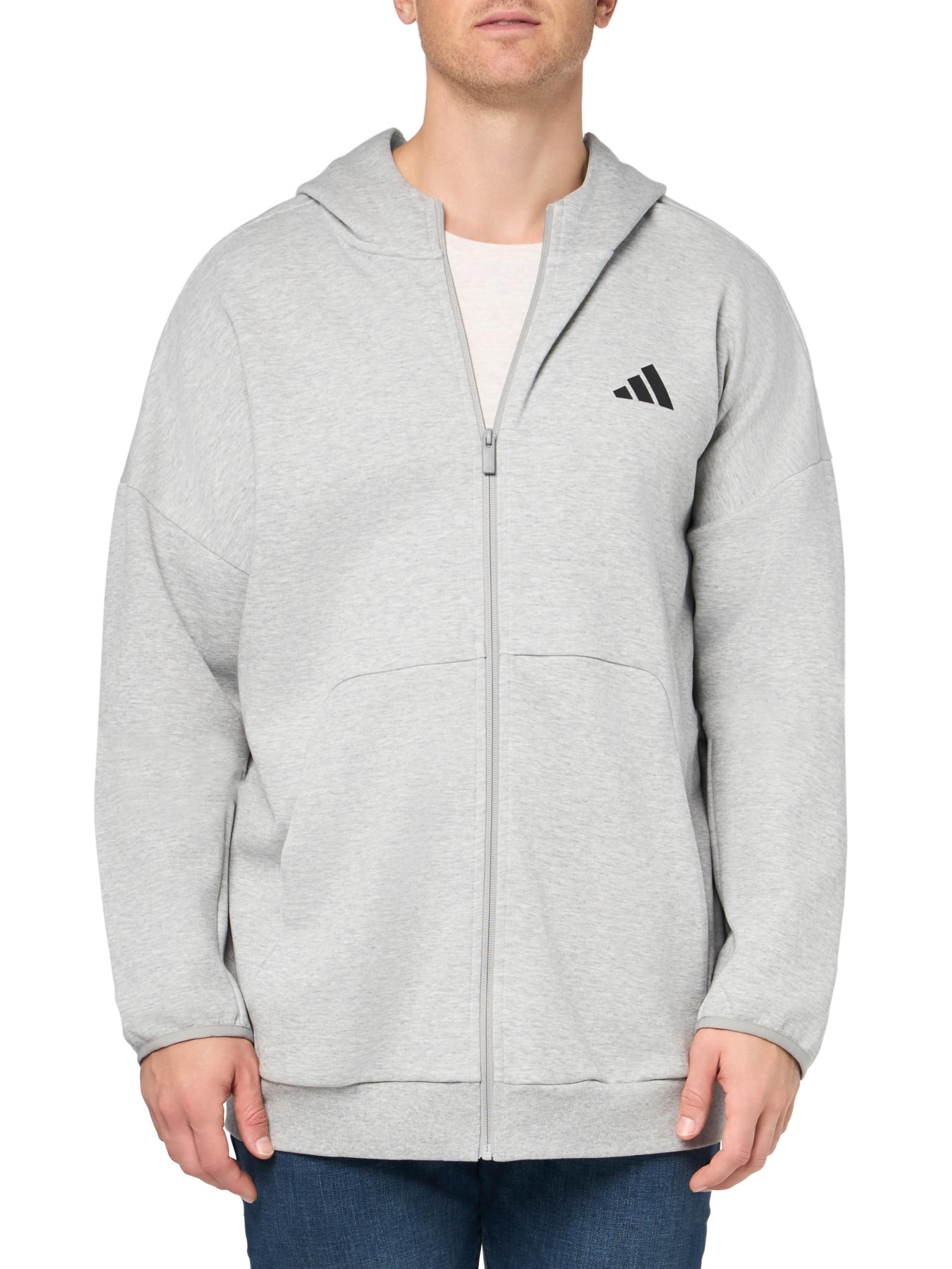 adidas Men’s Tall Size Future Icons Small Logo Full-Zip Hoodie, Medium Grey Heather