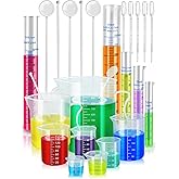 Artcome Plastic Graduated Cylinders and Beakers with 5 Pipettes, 10/25/50/100/250ml Cylinders, 10/25/50/100/150/250/500/1000m
