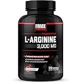 Force Factor L-Arginine Nitric Oxide Supplement with BioPerine to Help Build Muscle and Support Stronger Blood Flow, Circulation, Nutrient Delivery, and Pumps, L-Arginine 3000mg, 3g, 150 Capsules