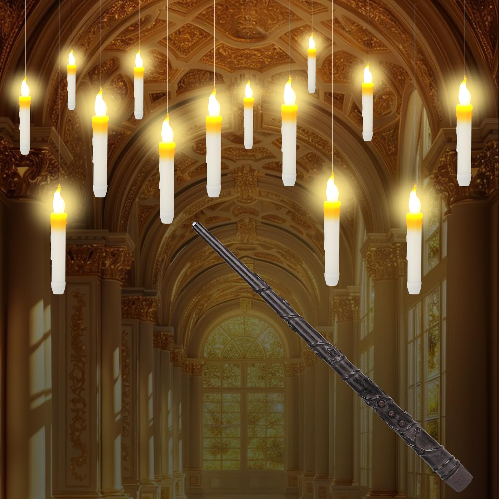 CPROSP 22 LED Floating Candles with Wand and Timer, Magic School Candles for Decoration, Celebration, Wedding, Party, Christmas, Halloween