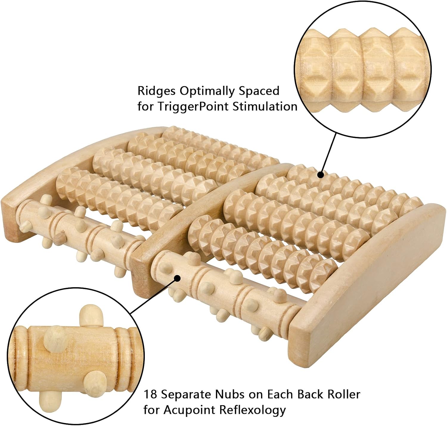 Wood Foot Massager Roller, Dual Foot Massage Roller for Relief Tired Feet, Pain and Plantar Fasciitis, Massage Tools for Women and Men: Health & Personal Care