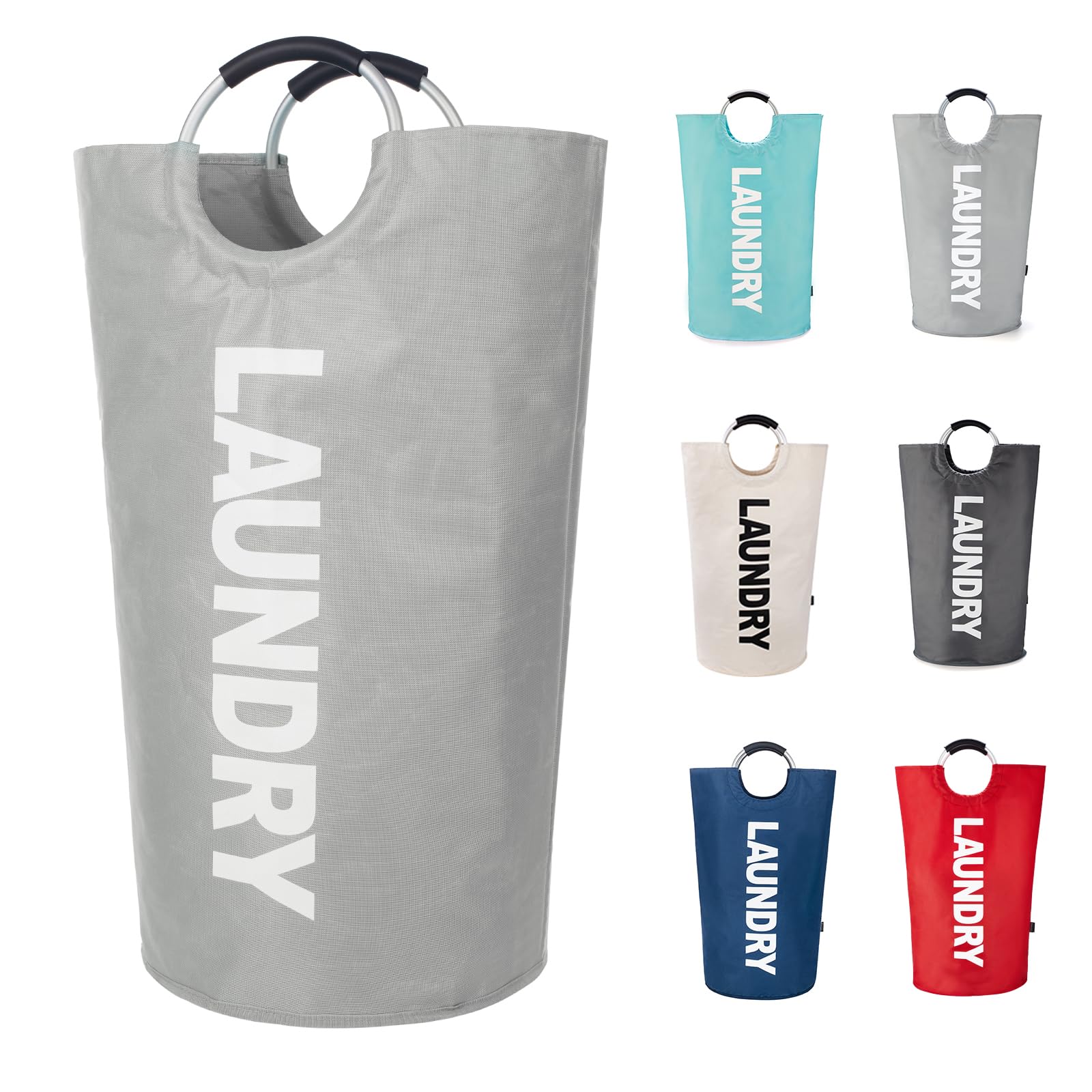 Twira 125L Pro XX-Large Laundry Baskets, Laundry Hamper Stands Up Well, Laundry Bag with Padded Handles, Waterproof Laundry Basket Collapsible, Clothes Hamper for College, Bathroom (Light Grey)