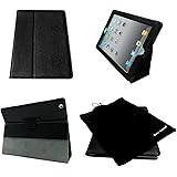 Bear Motion (TM) 100% Genuine Leather Case for iPad2 / iPad 3 (the new iPad) / iPad 4 with built-in Stand - Support auto sleep/awake function (Black)