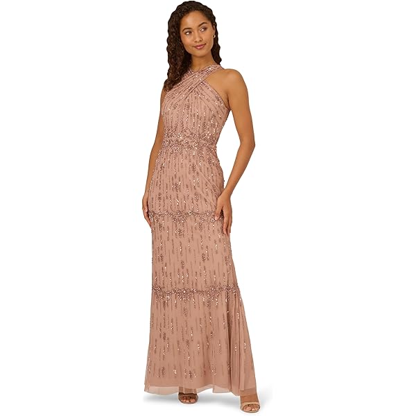 adrianna papell mock neck beaded column dress with t back Adrianna Papell Square Neck Bead Mesh Column Dress - Brilliant Sapphire main image 0