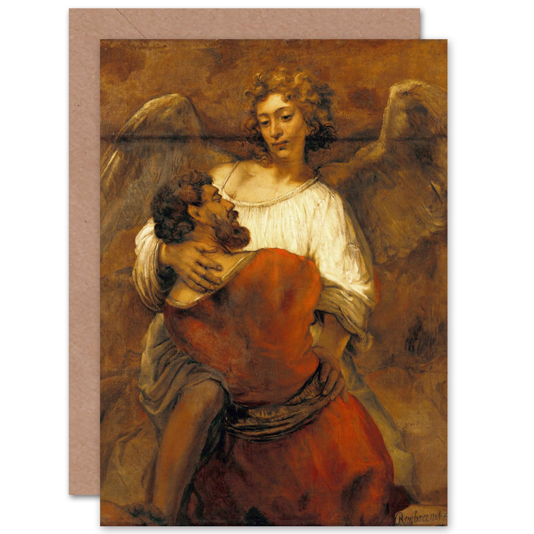 Artery8 Rembrandt Jacob Wrestling With The Angel Fine Art Greeting Card Plus Envelope Blank Inside
