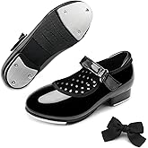 Stelle Tap Shoes for Girls Boys Patent Leather Detachable Bow Dance Shoes(Toddler/Little Kid/Big Kid)