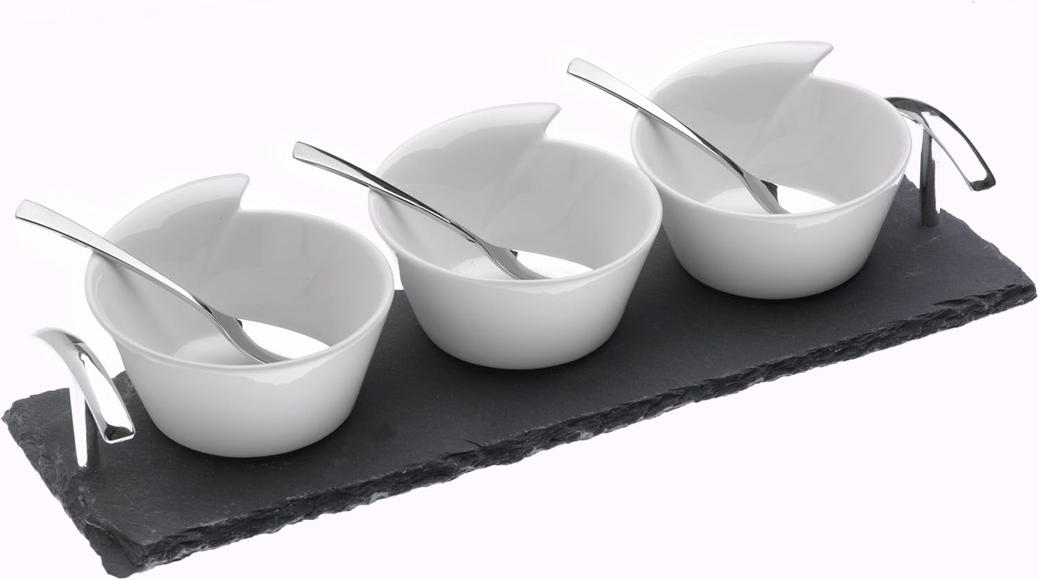 Arthur Price Ceramic Bowls and Spoons on a Slate Base, Set of 3 Amazon