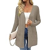 DIKUCI Cardigan for Women Long Sleeve Open Front Lightweight Cardigans Casual Loose Cardigans with Pocket