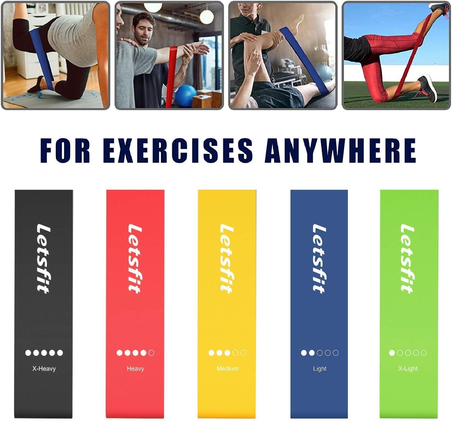 Letsfit Resistance Loop Bands, Resistance Exercise Bands for Home Fitness, Stretching, Strength Training, Physical Therapy, Natural Latex Workout Bands, Pilates Flexbands : Sports & Outdoors
