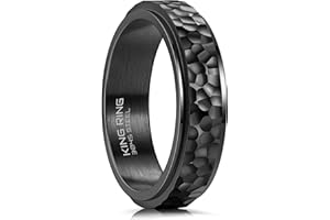King Ring 6mm Hammered Spinner Ring – Fidget Ring for Stress Relief Stainless Steel Ring for Men & Women – Designed in USA