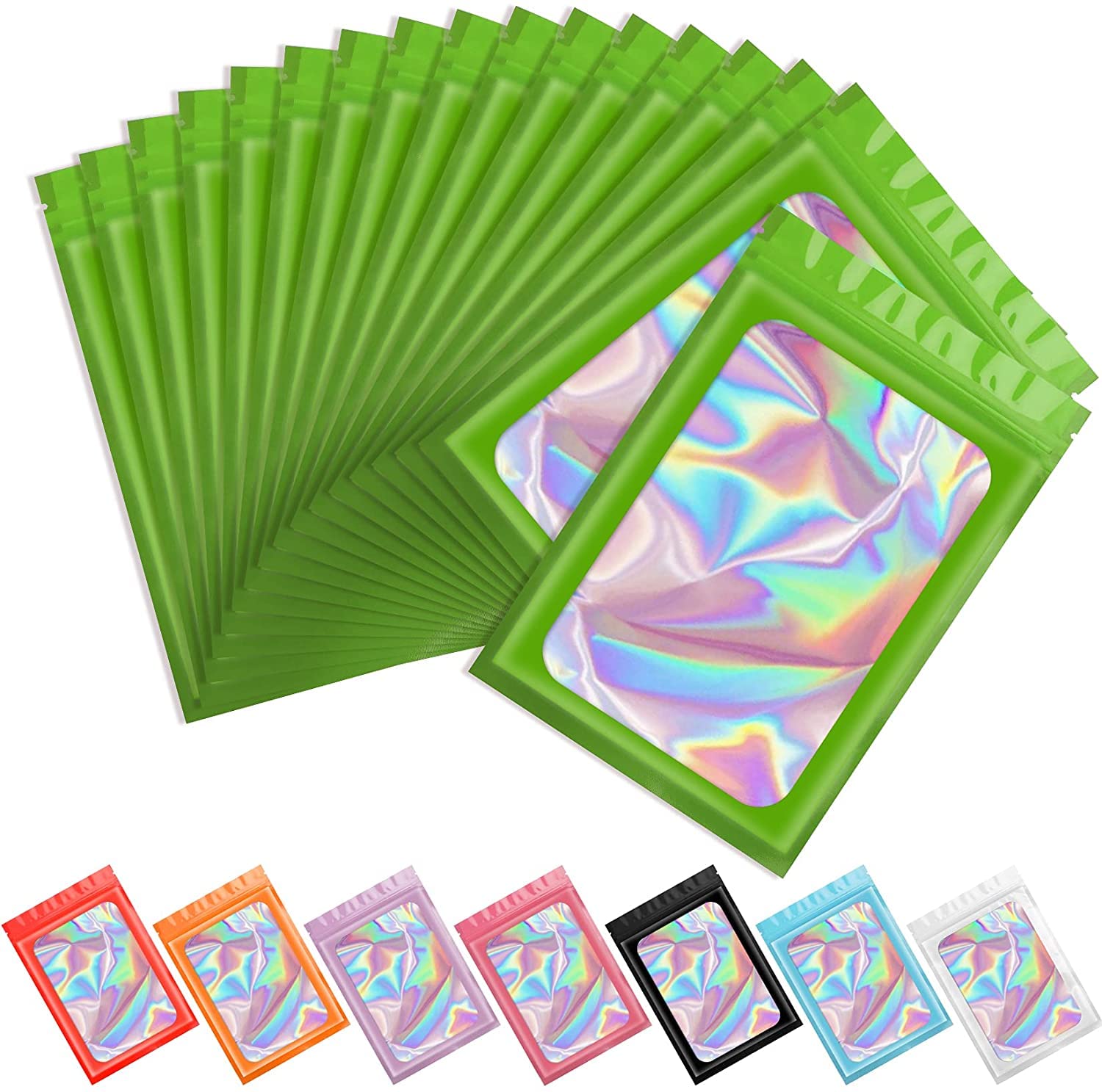 Artcut 100 PCS Mylar Bags, Holographic Bags, Baggies, Cute Small Plastic Bag(Green, 4 * 6inch)