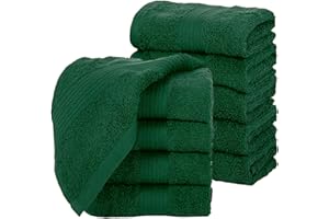 Ample Decor Wash Cloths Pack of 10 12 X 12 Inch 100% Cotton 600 GSM, Soft Absorbent and Reusable Fingertip Towels, Ideal for Bathroom and Powder Room - Christmas Green