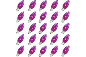 COUAH 25 Pack Purple Halloween Replacement Bulbs C7 Glass Replacement Bulbs for Outdoor String Light, Patio Lights, C7/E12 Candelabra Base 5 Watt Great for Night Lights and Halloween Bulbs