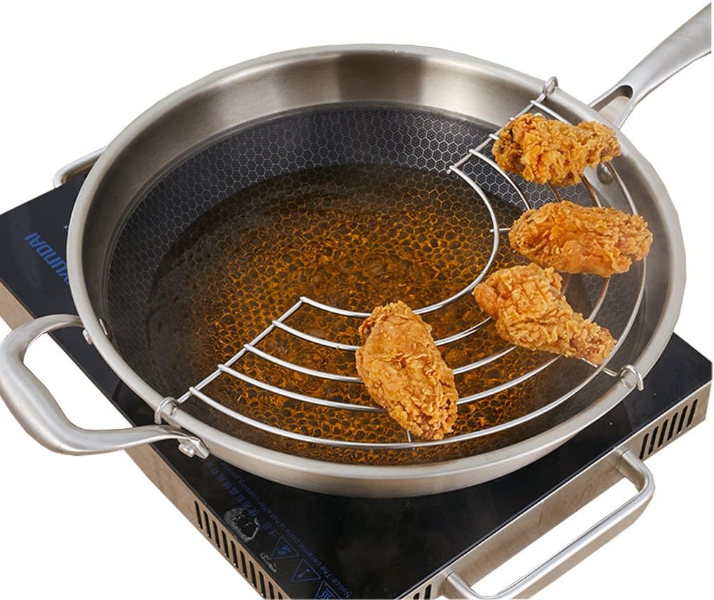 TEERFU Strainer for Fry Pan, Drainer Rack for Tempura