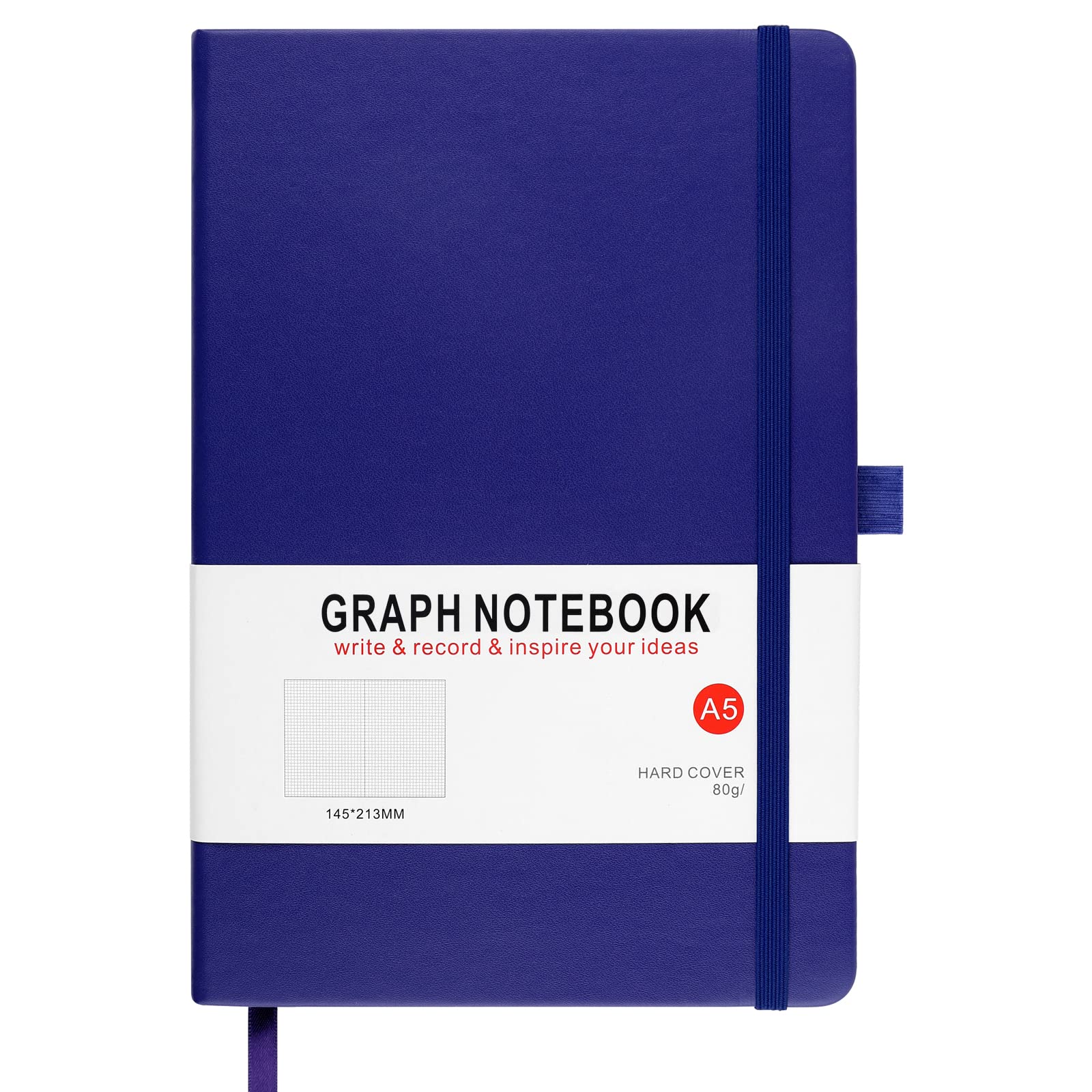 A5 Graph Paper Notebook, Squared Notebook 200 Pages A5 Hardback Notebook with Pen Loop, and Inner Pocket, for Office School Home Business Writing & Note Taking (Blue) — image 1