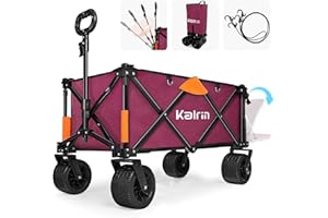 Kalrin Collapsible Foldable Wagon, 220lbs Heavy Duty Folding Wagon Portable with Opened Tailgate, Beach Cart, Utility Wagon Cart Large Capacity, 100L Collapsible Wagon for Sports, Shopping, Camping