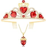 Tihebax Queen of Hearts Crown and Necklace Set for Descendants Costume, Red Heart Tiara & Accessories for Women Princess Peach Crown - Evie Inspired Queen of Hearts Costume Accessories for Halloween, Parties, and Cosplay