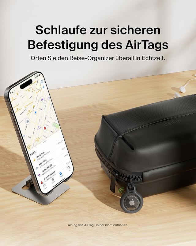 Reise-Organizer für Elektronikzubehör – Organizer-Tasche mit Platz für iPhone, Powerbank, Ladegerät, Apple Pencil, AirTag Holder – praktisch für Reisen, weiches, strapazierfähiges Material