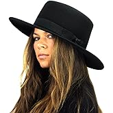 NYFASHION101 Wool Wide Brim Porkpie Fedora Hat w/Simple Band Accent