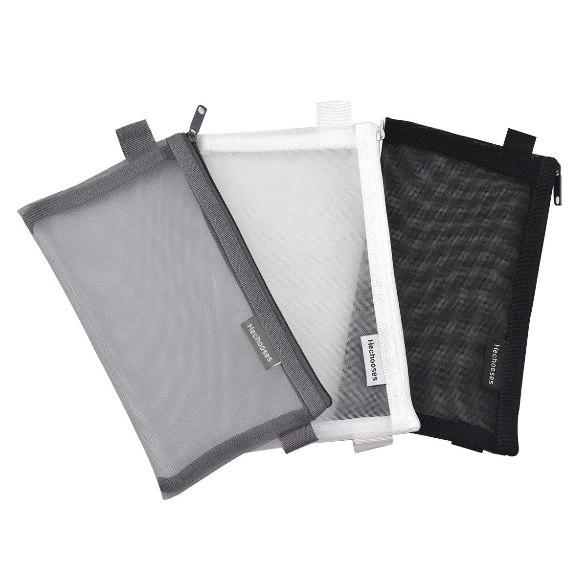 Jinlaili 3 Pcs Pencil Case Set, Clear Exam Pencil Pouch, Mesh Zipper Pen Pouch, Nylon Pencil Storage Pouch, Makeup Bag for Women, Portable Office Stationery Pouch for Students Adults, 20.5 x 12 cm