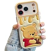 NATEROSO Compatible with iPhone 17 Pro Cute Case, Kawaii Phone Case TPU Leather Cute Bear Cartoon case Soft Rubber Shockproof Protective for iPhone 17 Pro Case Cover for Women Girls