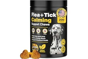 TTLXBL Dog Flea and Tick Treatment Chewable with Calming Supplements 200 Count Oral Fleas Ticks Chewables Support Suitable for All Breeds Ages Reduces Anxiety, Itch, and Sleep Support -Chicken Flavor