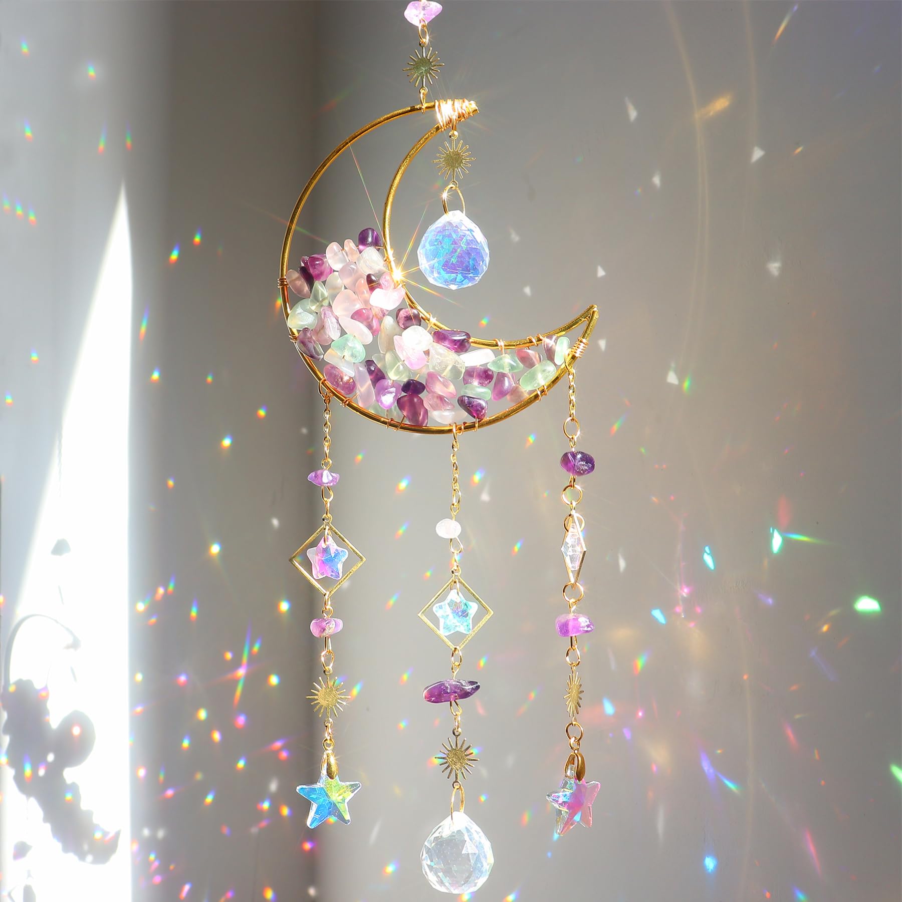 YeahBoom Rainbow Suncatcher Crystal Moon Pendant Decoration, Hanging Window Decoration, Home Garden Decoration