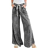 CHARTOU Women Baggy Wide Leg Drawstring Jeans Flare Elastic High Waist Star Printed Jeans Loose Denim Pants