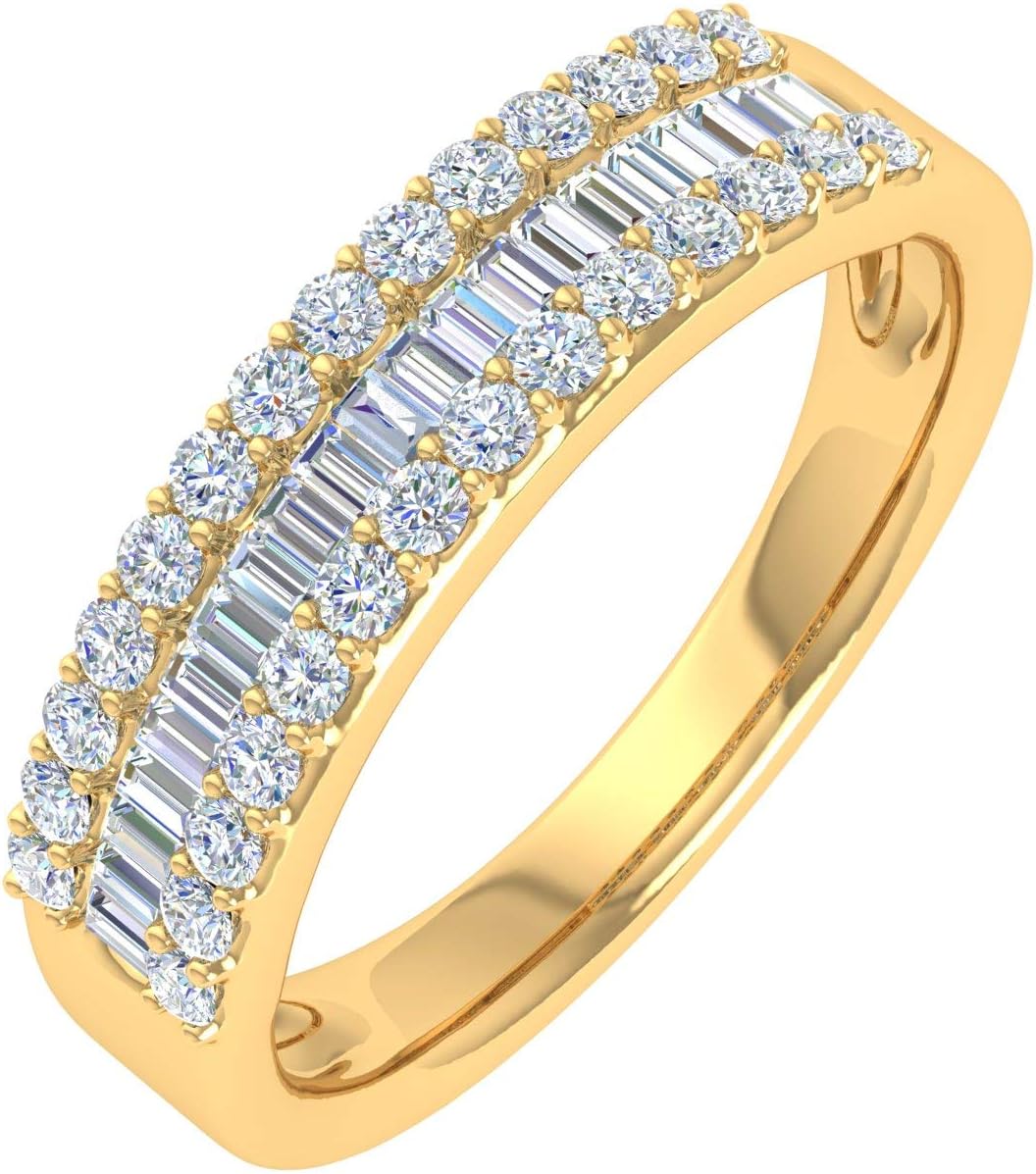 1/2 Carat Baguette and Round Shape Diamond Wedding Band Ring in 10K Gold - IGI Certified
