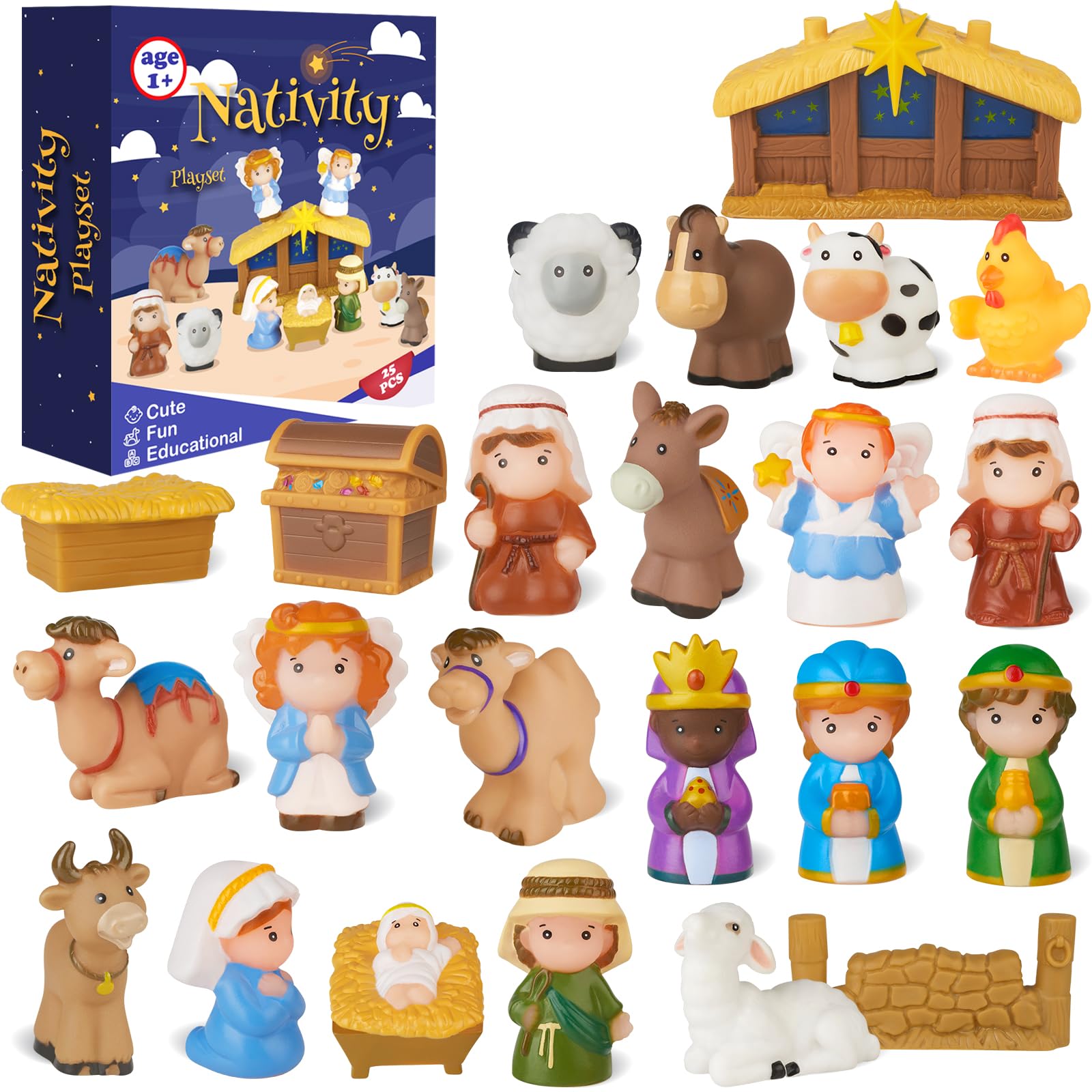 Photo 1 of HARDWIND 25pcs Nativity Set for Kids, Christmas Story Playset Figurine, Little Nativity Toddler Toy, Nativity Scene Set for Children Ages 1 2 3 4 5 6+