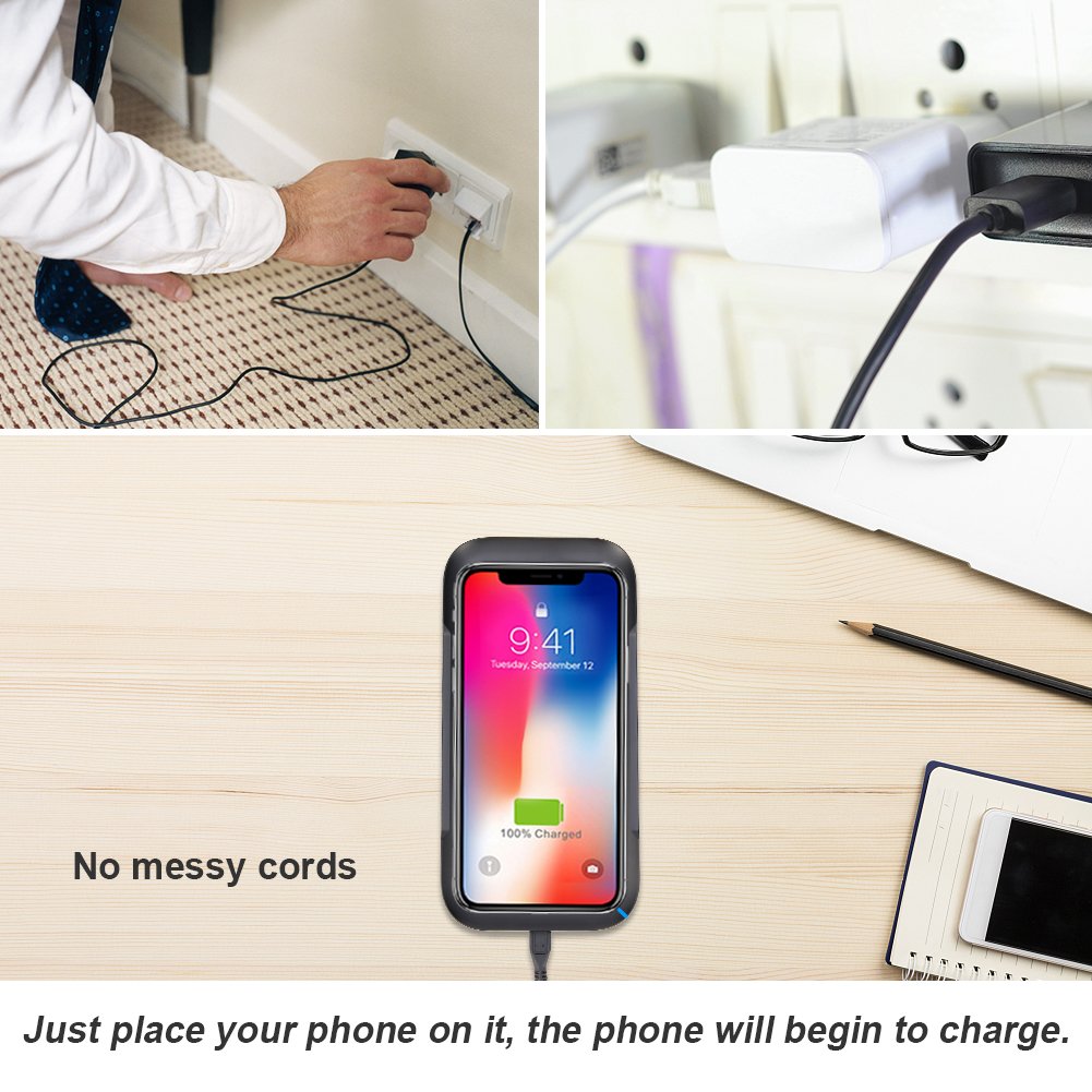 ACTOPP Cargador Inalámbrico Rápido 3 bobinas Qi Cargador para Coche Estación de Carga para iPhone X 8 8 Plus Samsung Galaxy S8 S8 Plus S7 S6 Edge Note 5 y Todos los Dispositivos Qi IP67 Impermeable