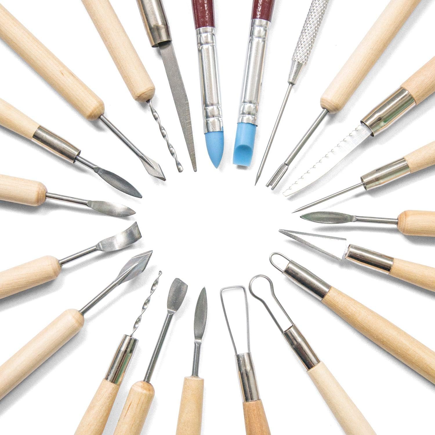 Augernis Ceramic Clay Tools, 45Pcs Pottery Sculpting Tools Set with Wooden Handles for Pottery Modeling, Smoothing, Carving, Beginners Kid's After Classes Club