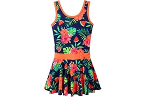 BAOHULU Girls Swimsuit One Piece UPF 50+ Floral Skirted Bathing Suit Modest Beach Swim Dress 3-11 Years