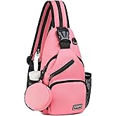 SUIKIHUM Convertible Sling Bag with Coin Pocket, 7.9" Tablet Crossbody Mini Backpack with Headphone Jack Casual Pack for Women Men Travel, Pink