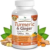 Turmeric and Ginger Supplement - Organic Turmeric & BioPerine - 95% Curcuminoids for Joint Support & Digestion | High Absorption Black Pepper Extract, Vegan, Curcumin Pills, Extra Strength 90 Capsules