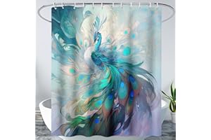 AILONEN Peacock Shower Curtain, Green Bird Shower Curtain for Bathroom Decor,Beautiful Bird Peacock Bath Curtain for Girls Women Fresh Nature Waterproof Curtains Sets 48" W*72" H
