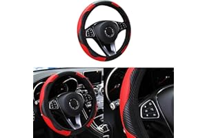 Couslcd Car Steering Wheel Cover, 15 inch Carbon Fiber Microfiber PU Leather Elastic Steering Wheel Protector for Men Women, Anti-Slip Breathable Car Interior Accessories for Most Cars (Red)