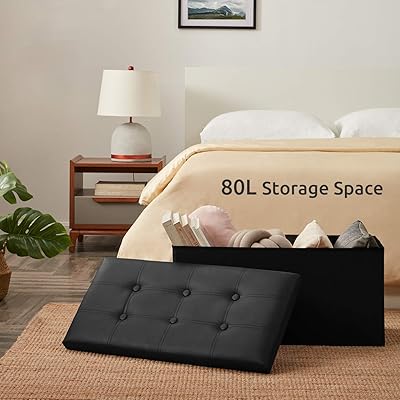 Buy Youdenova 30 Inches Folding Storage Ottoman 80l Storage Bench For Bedroom And Hallway Faux Leather Black Footrest With Foam Padded Seat Support 350lbs Online In Costa Rica B07wydkmm9