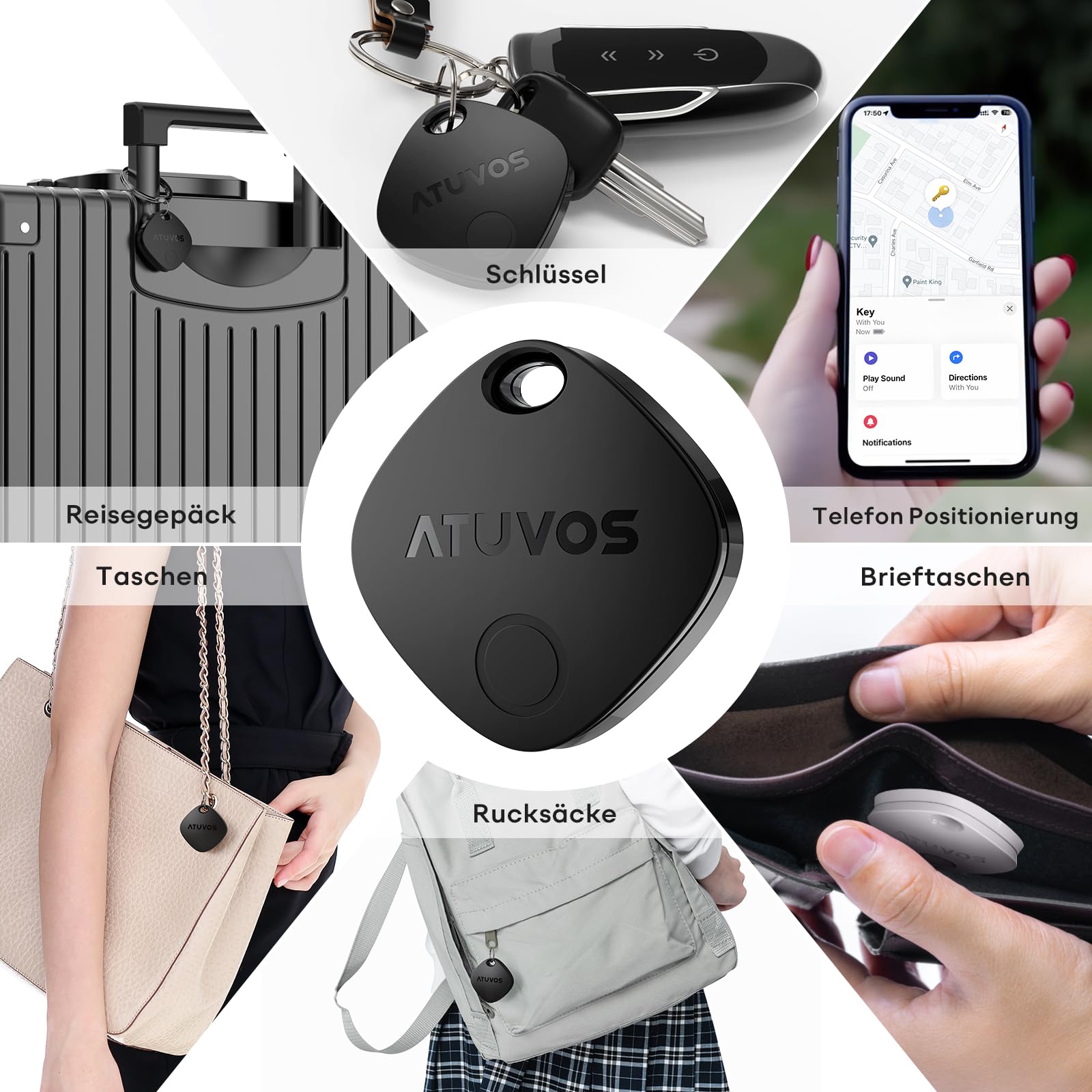 ATUVOS Air Tag Schlüsselfinder 4er Pack, Smart Tracker KeyFinder Kompatibel mit Apple Wo ist? APP (iOS NUR,Android Nicht unterstützt) Bluetooth Key Finder für Gepäck/Koffer/Taschen,Austauschbarer Akku 6