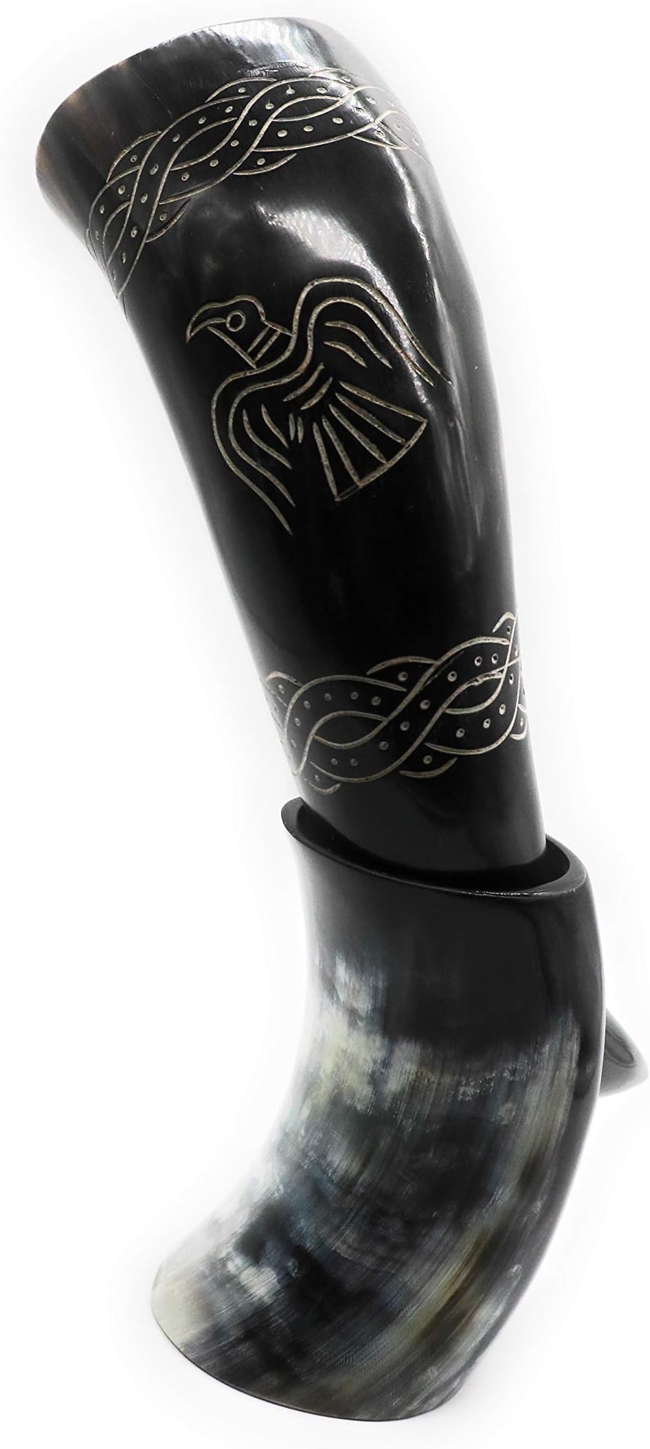 VikingsBrand - Authentic & Food Safe Handcrafted Viking Drinking Horn - Medieval Viking Norse Beer Mug (Raven - 12 Inches)