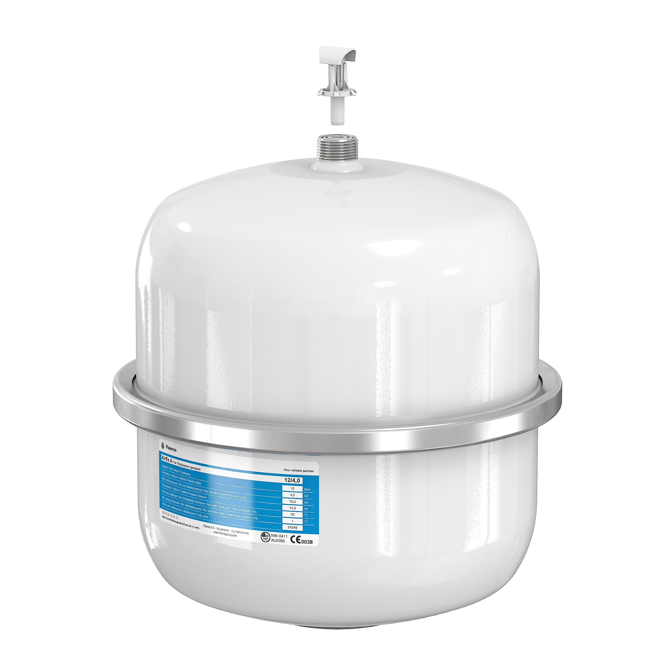Flamco 24349 Airfix A 12 L / 4 Bar Vessel Expansion Tank for Service Water Systems White
