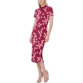 CeCe Women's Short Sleeve Flower Jacquard Maxi Knit Dress