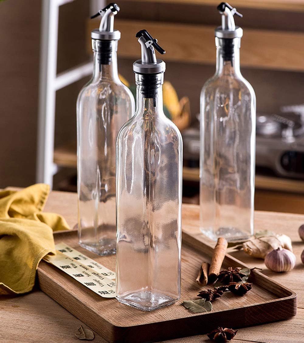 Tebery 4 Pack Oil and Vinegar Cruet Glass Bottles with Dispensers 17oz Oil and Vinegar Dispenser Set: Kitchen & Dining