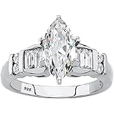 PalmBeach Platinum-plated Sterling Silver Marquise Cut Cubic Zirconia Engagement Ring Sizes 6-10