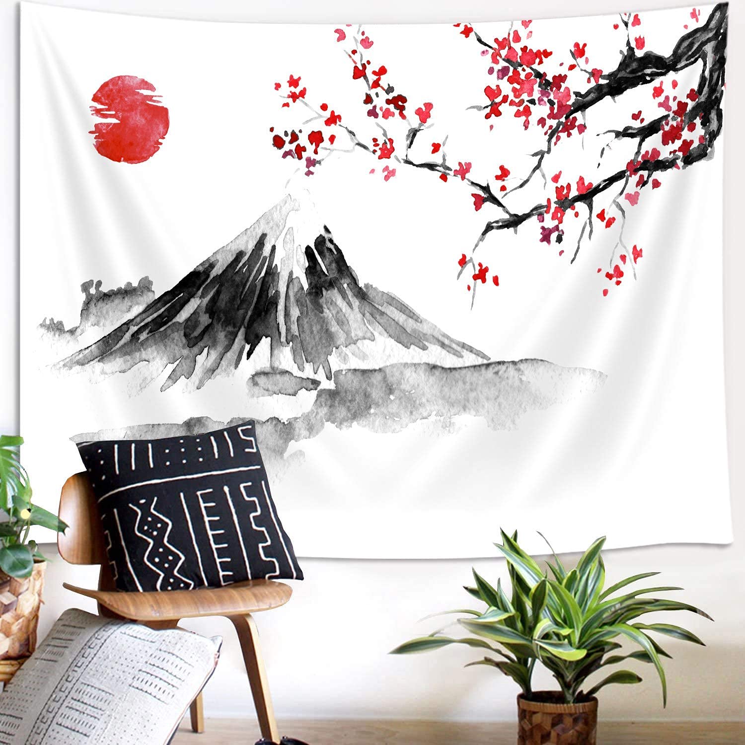 YISUMEI Japanese Decor Tapestry Mount Fuji Tapestry for Bedroom Aesthetic Red Sun Tapestries Wall Hanging for Room Decor(M/130x150cm/51x60inch)