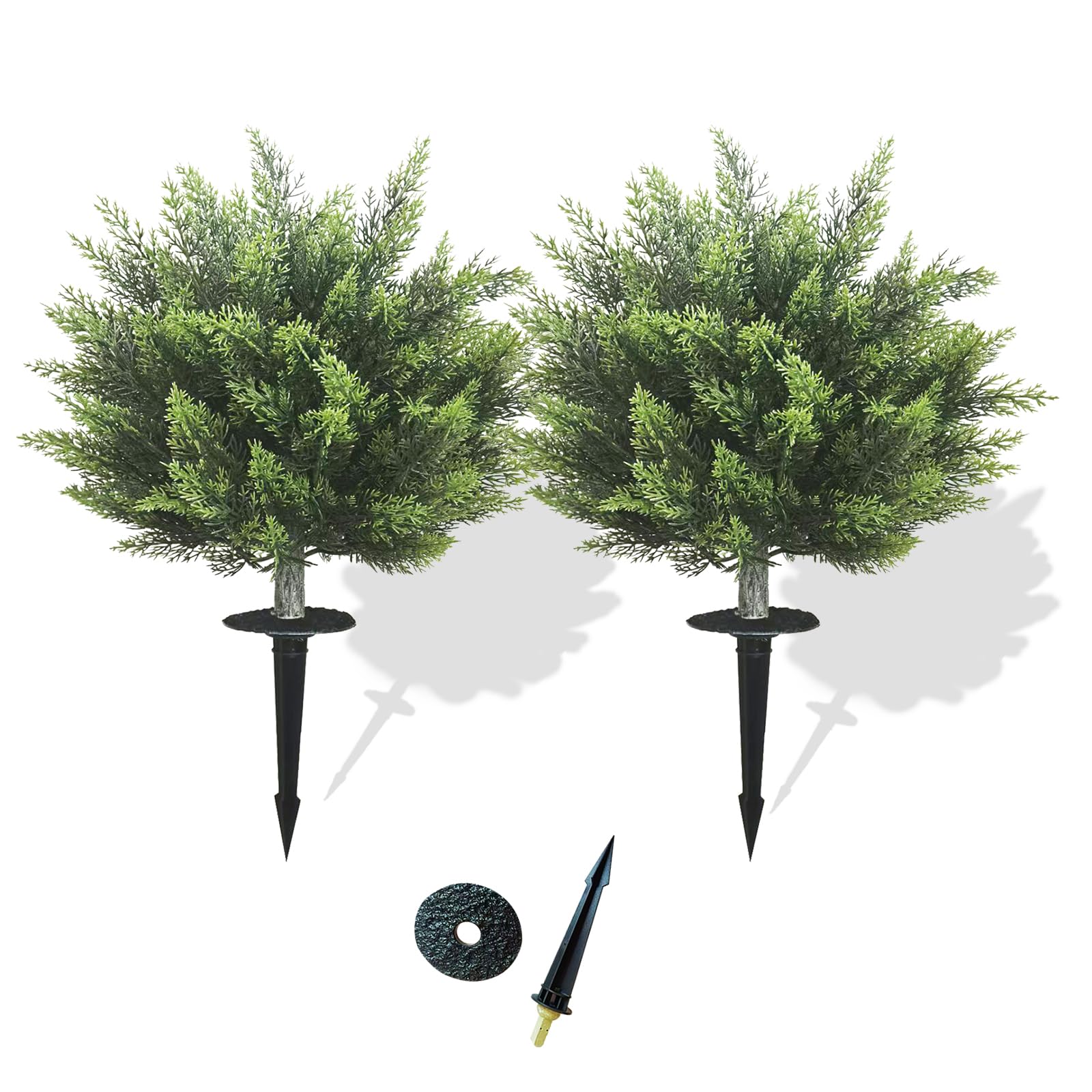 Photo 1 of 28inch Artificial Topiary Tree Set of 2 Beautiful Realistic Faux Cedar Pines Christmas Trees UV Rated Fake Shrubs for Front Porch Faux Plants Indoor and Outdoor Decor