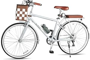 HIMCUP 26 Inch Beach Cruiser Bike for Women Men Adults, 7 Speed Cruiser Bike with Removable Basket & Water Cup Bracket, Commuter Bicycles with Dual V-Brake, City Hybrid Bike Steel Frame Comfortable Seat