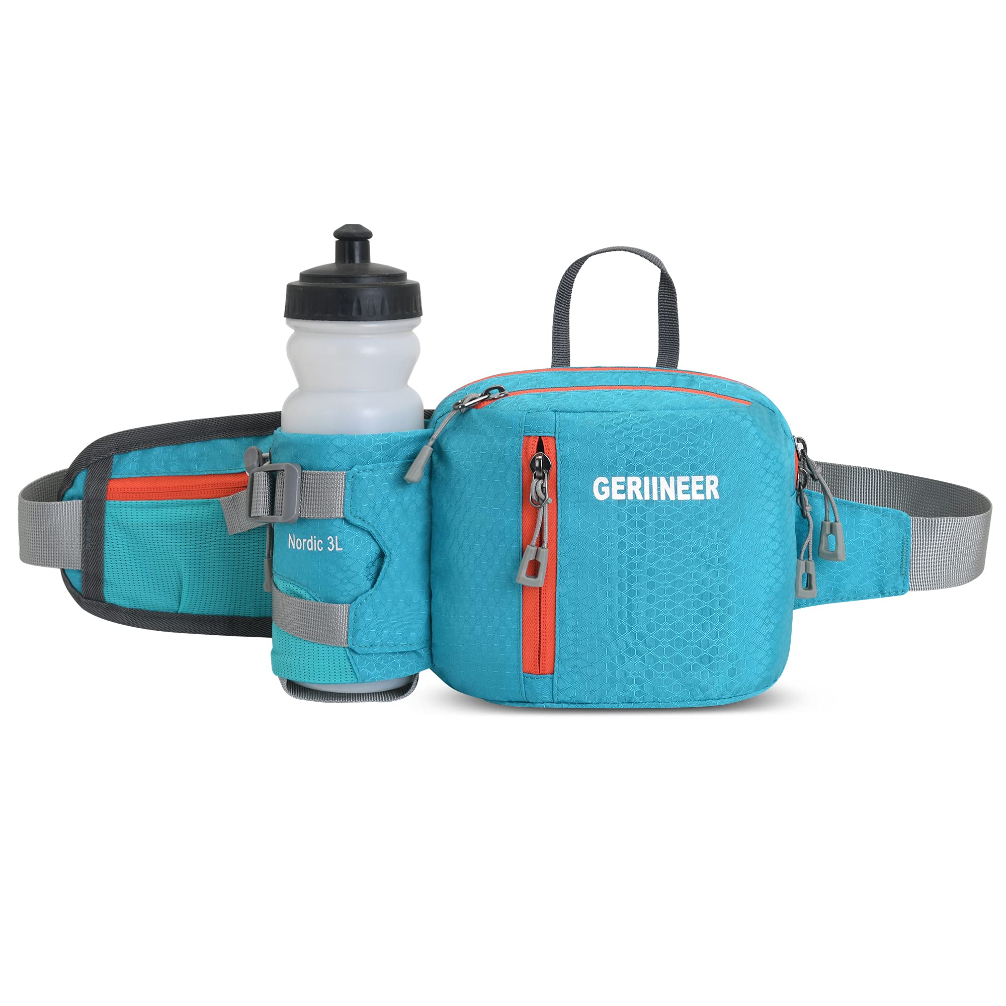 GERIINEER Bumbags with Bottle Holder Waterproof Fanny Packs Plus Size Bum Waist Bag for Dog Walking Climbing Hiking Travel Cycling Outdoor Sport (Blue)